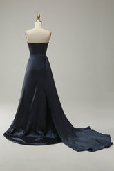 A-Linie Herzausschnitt Marine Langes Ballkleid mit Schlitz